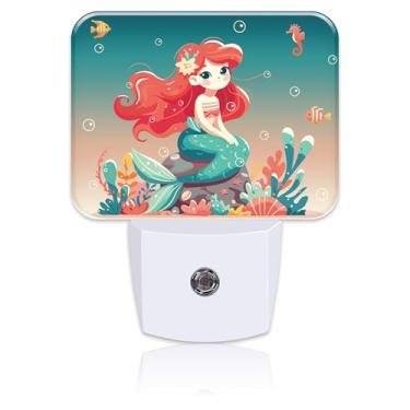 Imagem de Uiaoiais Linda Luz Noturna De Sereia Para Crianças, Led Com Sensor Anoitecer E Amanhecer, Meninos Meninas, Quarto, Corredor, Cozinha, Banheiro Decoração Escadas