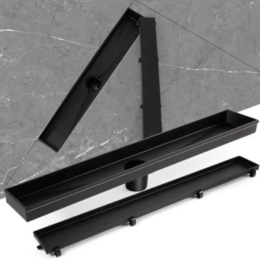 Imagem de UNIFER Ralo De Chuveiro Linear, 61 Cm Com Tampa Grelha Removível, Aço Inoxidável 304, Coletor Cabelo E Pés Niveladores, Preto Fosco