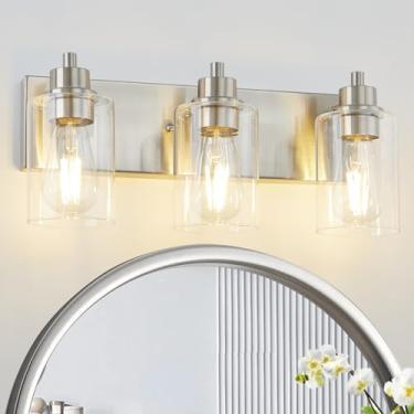 Imagem de Blitliviar Luminária De Banheiro Em Níquel Escovado, Luminárias Sobre Espelho, Moderna Com Cúpula Vidro Transparente, Arandela Para Espelho