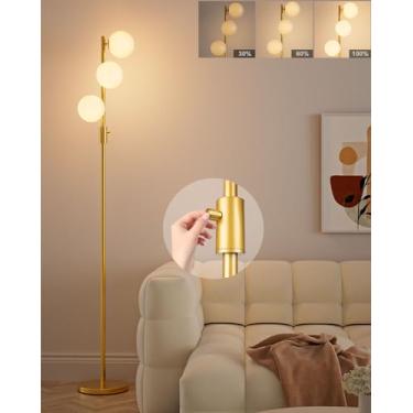 Imagem de FAITHSAIL Luminária De Chão 3 Globe Mid Century, Pé Moderna Regulável Com Cúpula Pc E Lâmpadas Led Brancas Quentes, Árvore Alta Dourada Para Sala Estar, Quarto