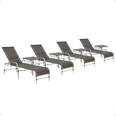 Imagem de 4 Espreguiçadeira Catar e 4 Mesa Garden Alumínio e Fibra Trama Moveis 