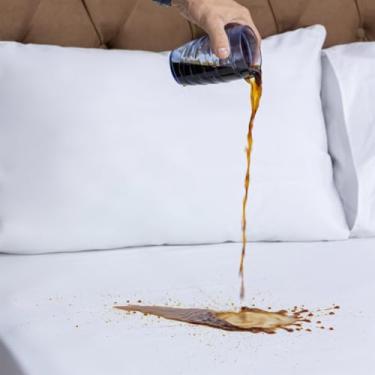 Imagem de Lençol Casal Padrão 3 Peças Impermeável com Elástico – 100% Algodão 180 Fios – 2 Fronhas Impermeáveis – Branco