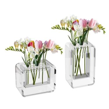 Imagem de NIUBEE Vasos de flores, vasos modernos transparentes exclusivos de acrílico com suporte de haste 2 em 1 para centros de mesa, decoração de mesa de casamento, conjunto de 2