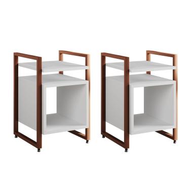 Imagem de Kit 2 Mesas De Cabeceira Industrial Marrocos Ferro Cobre E Tampo Branco