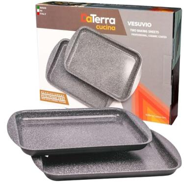 Imagem de DaTerra Cucina - Pacote duplo de assadeira revestida de cerâmica antiaderente – 40,6 cm x 28 cm x 2,5 cm de grau profissional, sem PTFE, cádmio, chumbo e PFOA, seguro para forno, ideal para assar