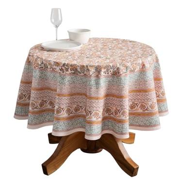 Imagem de Maison d' Hermine Toalha de mesa redonda 100% algodão 150 cm toalha de mesa reutilizável decorativa uso diário para sala de jantar, casa de fazenda, casa, festa, festa e casamento - Nila