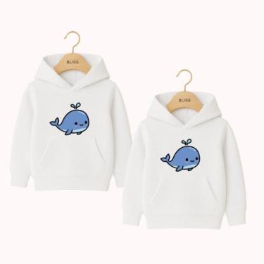 Imagem de Moletom Infantil Canguru Irmãos Estampa Baleinha Azul Fofo Infanto Juv
