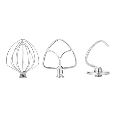 Imagem de Acessórios de aço inoxidável para batedeira de cabeça inclinada KitchenAid 4,5-5 Qt, batedor K45, batedor plano e gancho de massa para tigela de 5 litros, serve para KSM45, KSM90, KSM150, lavável na