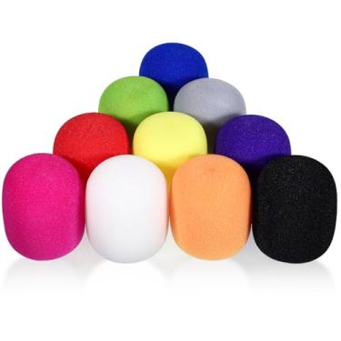 Imagem de 10 peças de capa de microfone de espuma para microfones de mão para microfones, para-brisas adequadas para a maioria dos microfones de mão (multicoloridos)