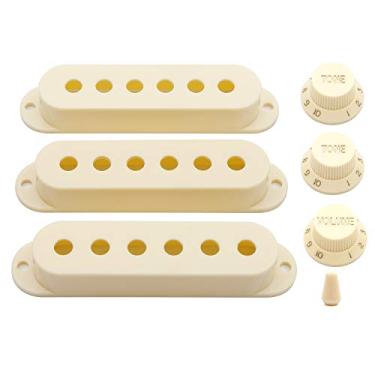 Imagem de Swhmc Capa de ponta de interruptor captador de guitarra conjunto de interruptor de bobina única de 6 furos 2 tons 1 volume para Fender Strat guitarra creme