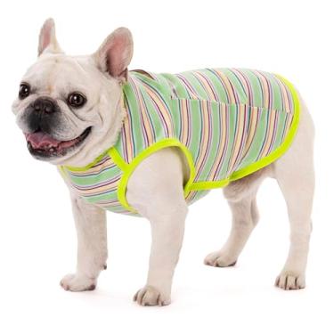 Imagem de Camisetas para cães, camiseta buldogue francês, regata listrada de algodão, camiseta colorida para cães pequenos, colete elástico e respirável, roupas para animais de estimação das quatro estações