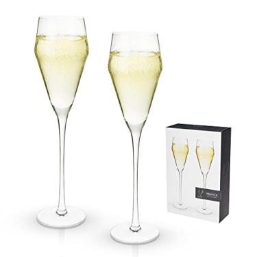 Imagem de Viski Conjunto de 2 copos Raye Angled Crystal Prosecco, vidro transparente premium sem chumbo, haste moderna, conjunto de presente de vidro Prosecco, 227 g