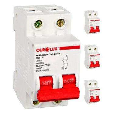Imagem de 4 Disjuntor Bipolar 63 Amperes Curva C Ourolux