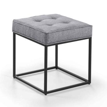 Imagem de Pufe Estilo Industrial Quadrado Pés Metal Croata - Due Decor, Linho Ci