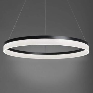 Imagem de Círculo único Led Pingente De Luz Moderna Metal Acrílico 1 Luz Lustre Ajustável Suspenso Lâmpada Suspensa Para Sala De Estar Quarto, Black+steplessdimming, 60cm