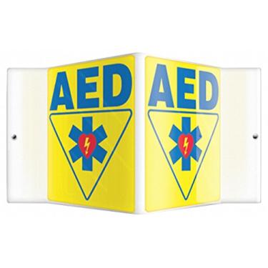 Imagem de ACCUFORM Placa de projeção 3D SIGNS PSP607, legenda "AED" com gráfico, painel de 15 x 12 cm, plástico de alto impacto de 0,25 cm de espessura, orifícios de montagem pré-perfurados, azul/vermelho em