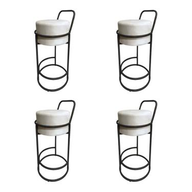 Imagem de Kit 4 Banquetas Alta Redonda Base Preta Veludo Bege