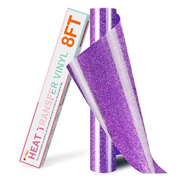 Imagem de HTVRONT Rolos De Vinil Transferência Térmica Htv Com Glitter Roxo - 25,4 Cm X 2,4 M Para Camisetas, Passáveis A Ferro Em Todas As Máquinas Corte, Fáceis Cortar E Design Removível (Roxo)