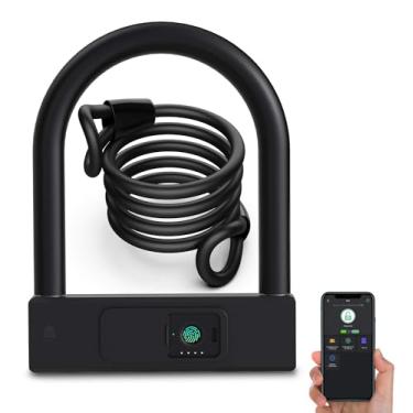 Imagem de Cadeado em U para bicicleta com impressão digital com cabo, trava de bicicleta resistente Anweller antirroubo com chaves, acessórios de bicicleta para bicicletas adultas