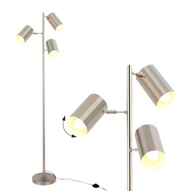 Imagem de Ldeco Luminária De Chão Em Formato De Árvore Com 3 Lâmpadas, Luminária De Pé Alta De Níquel Com 3 Luzes Giratórias Ajustáveis, Luminária De Chão Estilo Fazenda Para Sala De Estar, Quarto E Escritóri