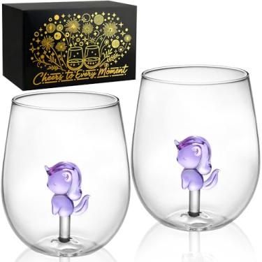 Imagem de Conjunto de 2 taças de vinho sem haste roxas 3D sopradas à mão, presentes exclusivos para mulheres - Dia dos Namorados, casamento, presentes de aniversário para namorada, esposa, marido amante para