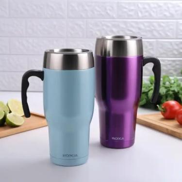 Imagem de Caneca Térmica Parede Dupla em Aço Inox Roxa 850ml com Tampa Flip - Estilo Casual