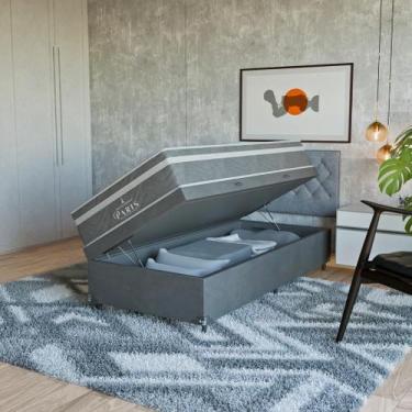 Imagem de Cama Box Baú Solteiro Cinza + Colchão Paris Molas Cinza - eShop casa