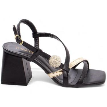 Imagem de Sandália Feminina Salto Cor Preta com Detalhe Dourado ajuste - Torrice