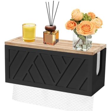 Imagem de Qivine Dispensador de toalha de papel, suporte de parede 2 em 1, suporte de toalha de papel de madeira, dispensador de guardanapo de vaso sanitário com tampa bandeja superior removível para banheiro