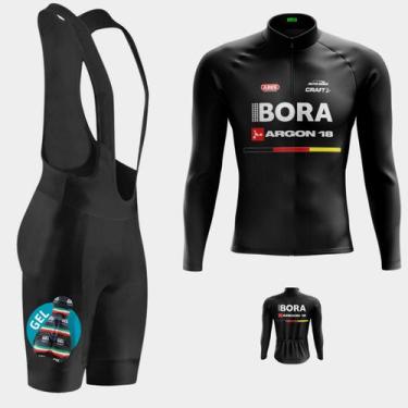 Imagem de Conjunto Masculino Camisa Bora Preta Manga Longa Pro + Bretelle Forro 