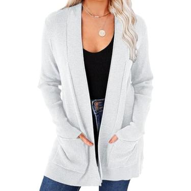 Imagem de Cardigan De Tricô Aberto Para Mulheres Com Bolsos, White, XL