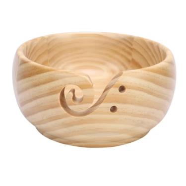Imagem de LiebeWH Madeira Maciça Crochet Yarn Bowl para tricô Crochet Weaving Com Fio Liso Guia Slot Tangleless Yarn Storage Holder