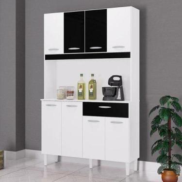 Imagem de Cozinha Ambiente Kit Cassia 8 Portas Branco Preto - Poquema - POQUEMA 