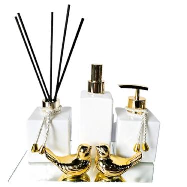 Imagem de Lavabo luxo home spray saboneteira difusor e acessórios (Home spray cubo branco Dourado)
