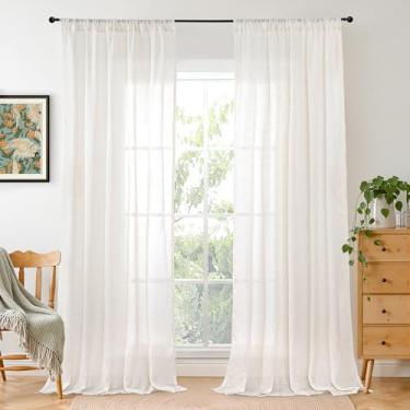Imagem de BGment Cortinas longas de linho de 250 cm de comprimento para sala de estar, cortinas de janela para quarto Farmhosue decoração de escritório com bolso de haste, textura rústica leve, rústica