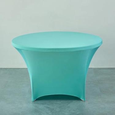 Imagem de Toalha de mesa redonda elástica para hotel, banquete, cor pura, protetor de balcão de bar, saia de mesa decorativa para casa, azul, R 120 cm x A 75 cm (redonda de 4 pés)