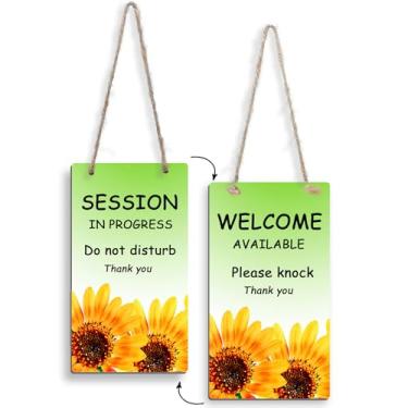 Imagem de Placa Do Not Disturb, In Session Sign for Therapists, Work in Progress Office Door Hanger Sign-Made of Polywood, impressão dupla face, fundo de girassol, tamanho 10 x 17 cm