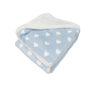 Imagem de Manta Cobertor para Bebê Estampado com Sherpa Microfibra Antialérgico 80X86cm (Coração Azul)