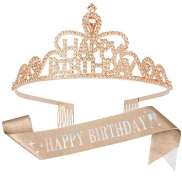 Imagem de Koudindg Tiara de aniversário para mulheres, adultas, faixa de aniversário para meninas, princesas, aniversários, decorações de festa, coroa de champanhe, lembrancinhas de festa para adultos