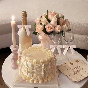 Imagem de JeVenis Champagne Bow Cake Topper Bowknot Coquette Bow Dessert Picks Pearls and Prosecco Bridal Shower Decorations Bows Pearls Wedding Bachelorette Party Supplies