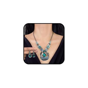 Imagem de sunglnl Conjuntos de colar e brinco para mulheres, colares longos grossos com pingente de zircônia cúbica azul borboleta joia boho presente, Large, Liga de aço, Sem Pedra Preciosa