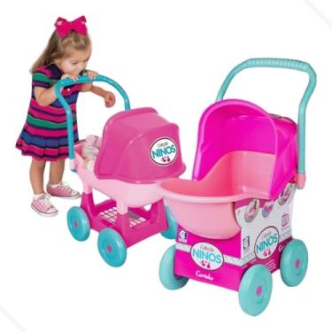 Imagem de Carrinho Boneca Bebe Reborn Ninos Rosa Cotiplas Original Brinquedo Menina