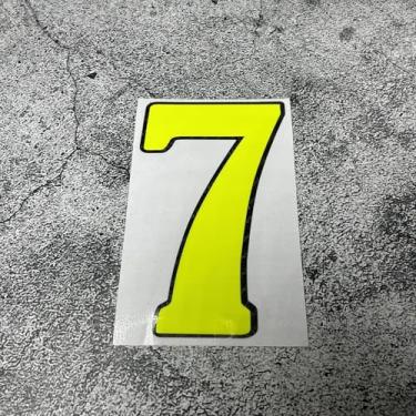 Imagem de Horayten Adesivos de número de corrida locomotiva fita de capacete de motor estilo de carro adesivos cortados fibra de carbono amarelo fluorescente (7, altura 10 cm)
