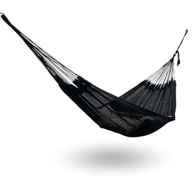 Imagem de La Casa de La Hamaca de rede maia tecida à mão – 100% algodão, uso interno e externo, artesanato artesanal premium do México (tamanho individual/duplo, preto)