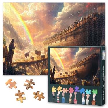 Imagem de 1000 Piece Puzzle Noah's Ark Jigsaw Puzzles Religious Jigsaw Puzzles Noah and Animals Art Puzzle Biblical Crafts for Adults Smooth Edges Easy to Assemble Home Wall Decoration for Office(50.5x70.5cm)