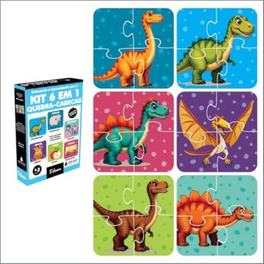 Imagem de Kit 6 Quebra Cabeça Dinossauros 4 Peças Infantil Pedagógico