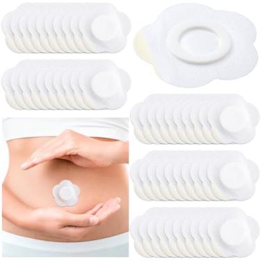 Imagem de Winsyison 50 pacotes de óleo de rícino descartáveis, almofadas autoadesivas de umbigo de algodão orgânico, adesivos de óleo de rícino altamente absorventes para abdômen e joelhos - branco