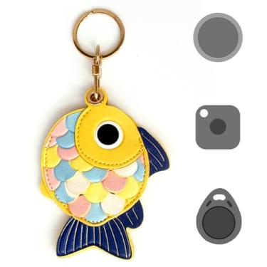 Imagem de Suporte universal para etiqueta inteligente, adequado para Tile Mate, AirTag, Eufy SmartTrack Link, chaveiro, capa de couro bonito para rastreador de ar com chaveiros, (amarelo)