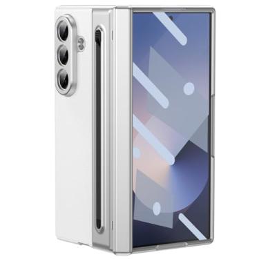 Imagem de LTLMYDAM Capa traseira para Samsung Galaxy Z Fold 7, capa de couro fina e elegante com suporte para caneta, protetor de tela, dobradiça, revestimento antiarranhões, branca, dobra 7