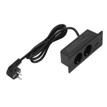 Imagem de Tomada de Mesa, 2 Tomadas de Alimentação AC, 2 Portas USB A, Tomada Embutida Com Cabo de 1,5 M, para Móveis, Equipamento Mecânico (Preto)